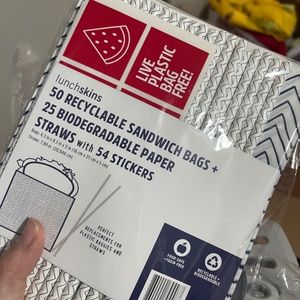 Lunchskins Recyclable Sandwich Bags & Paper Straws with stickers geometric